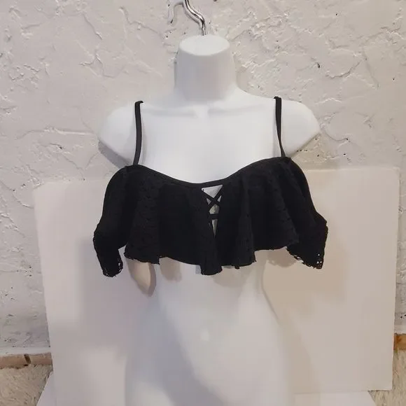 5x$25 Montce solid black ruffle Bikini top only size XS - Picture 7 of 11